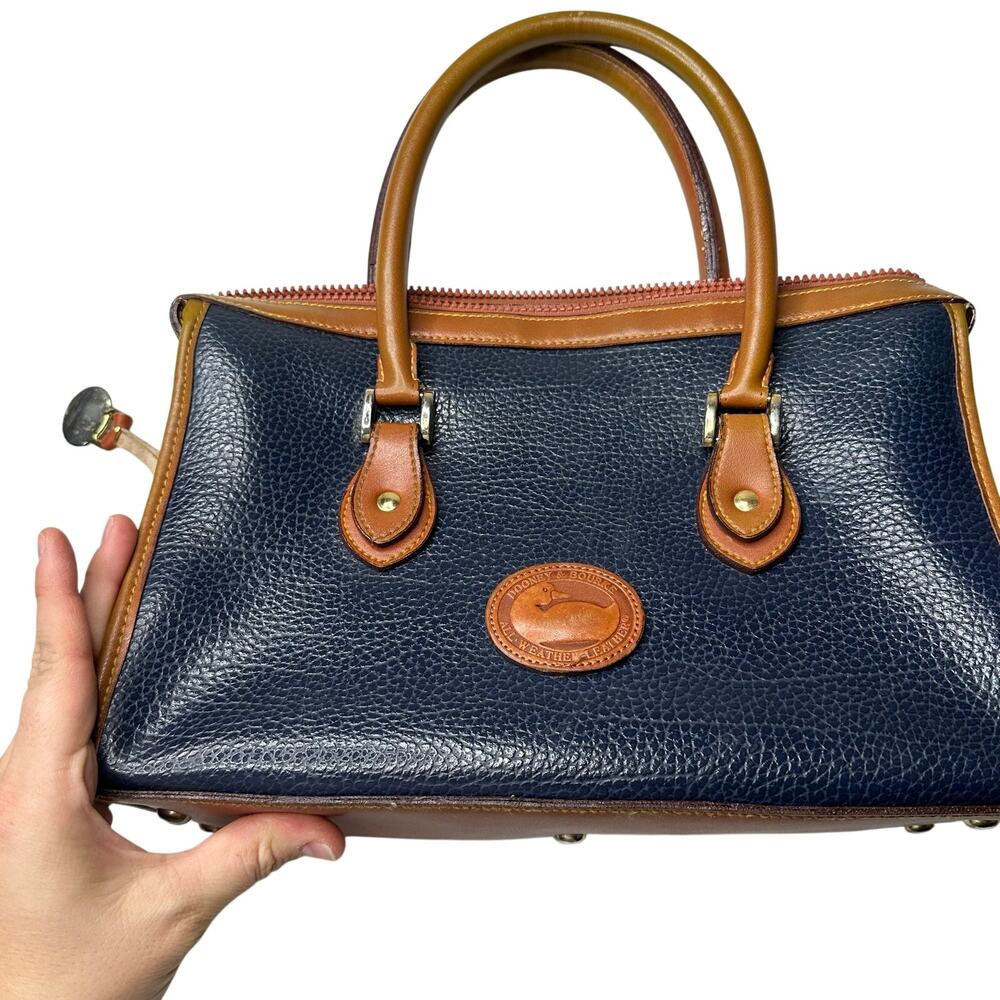 Vintage Navy And Brown Top Handle Bag